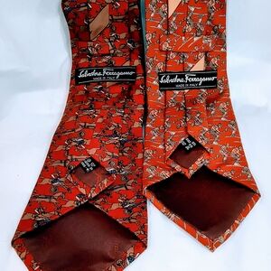 FERRAGAMO - 2 Red / Brown Patterned Salvatore Ferragamo Ties Bundle
